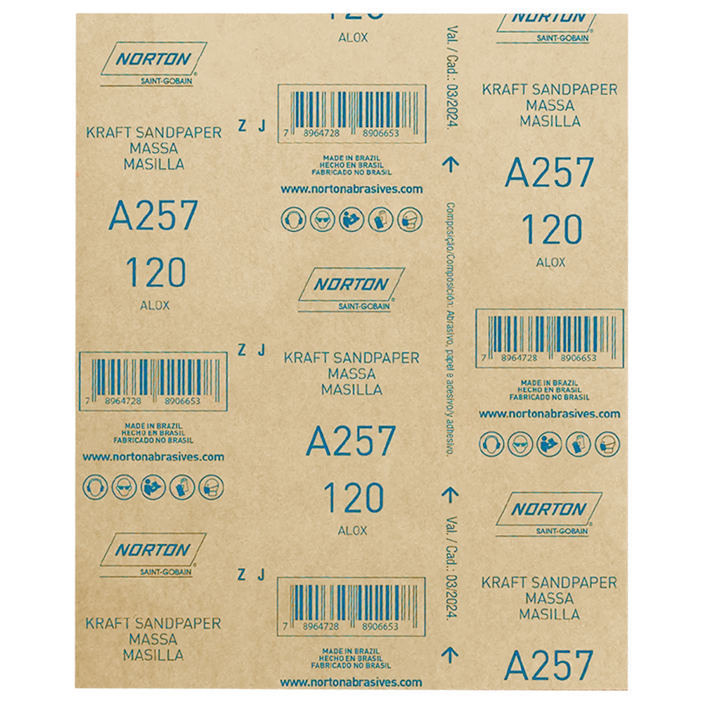FOLHA DE LIXA MASSA/MADEIRA NORTON 5539503063 A257 GRÃO 120