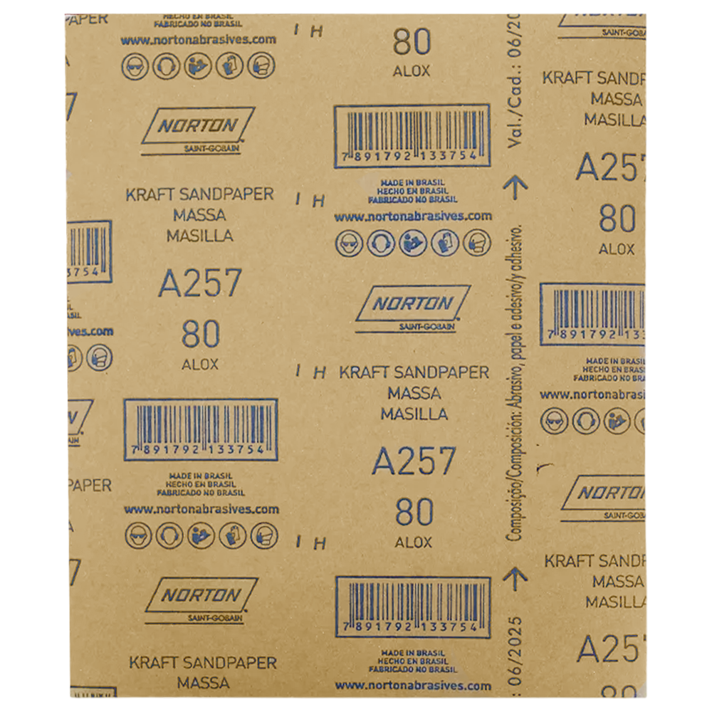 FOLHA DE LIXA MASSA/MADEIRA NORTON 78072743117 A257 GRÃO 80