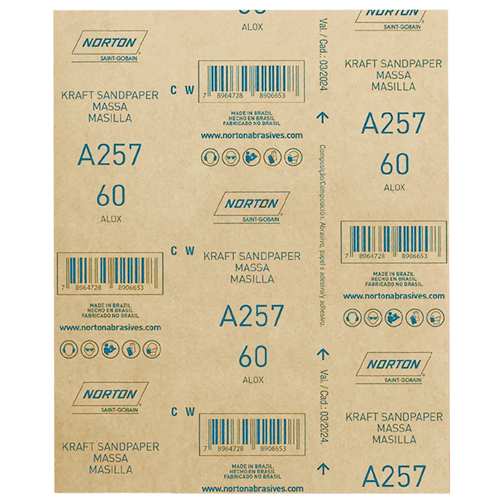 FOLHA DE LIXA MASSA/MADEIRA NORTON 69957385064 A257 GRÃO 60
