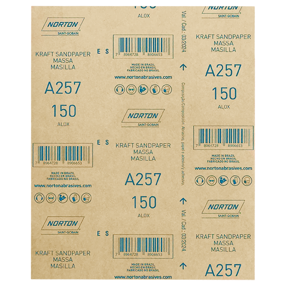 FOLHA DE LIXA MASSA/MADEIRA NORTON 69957385066 A257 GRÃO 150