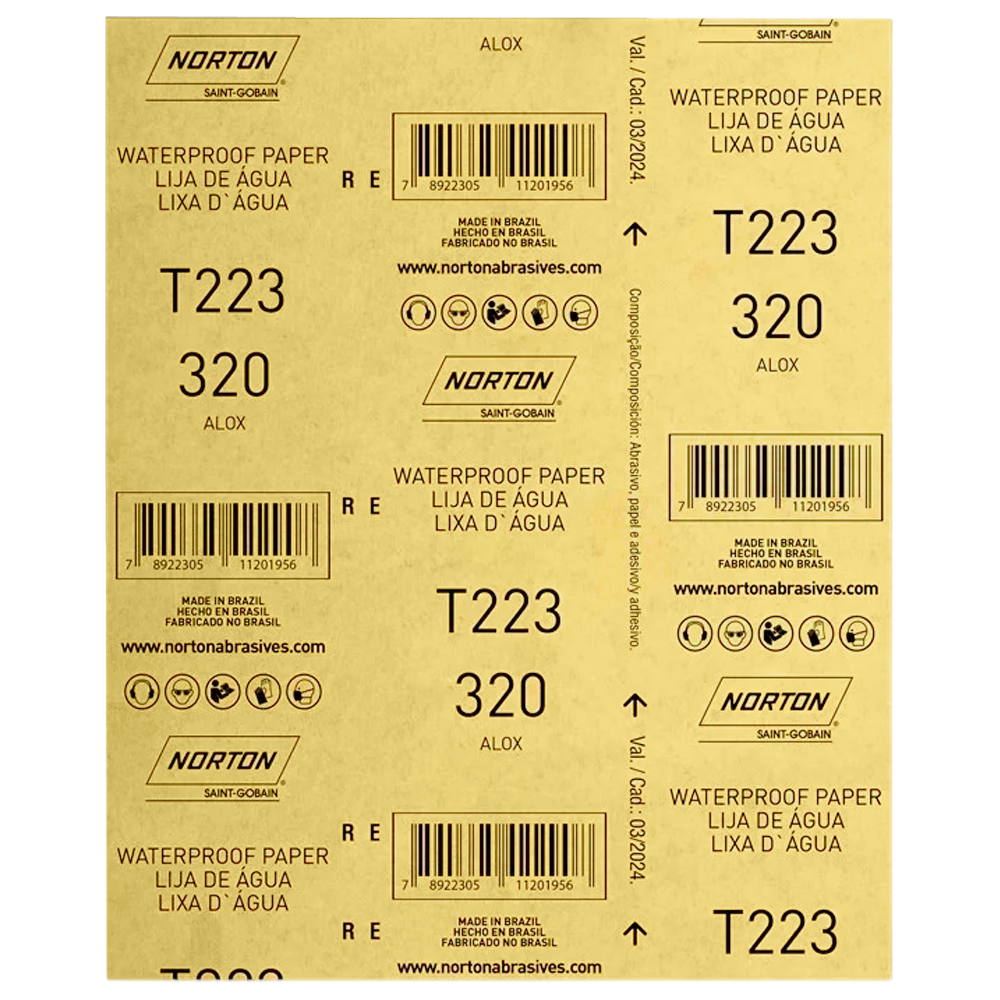 FOLHA DE LIXA DAGUA NORTON 66261161505 T223 GRÃO 320
