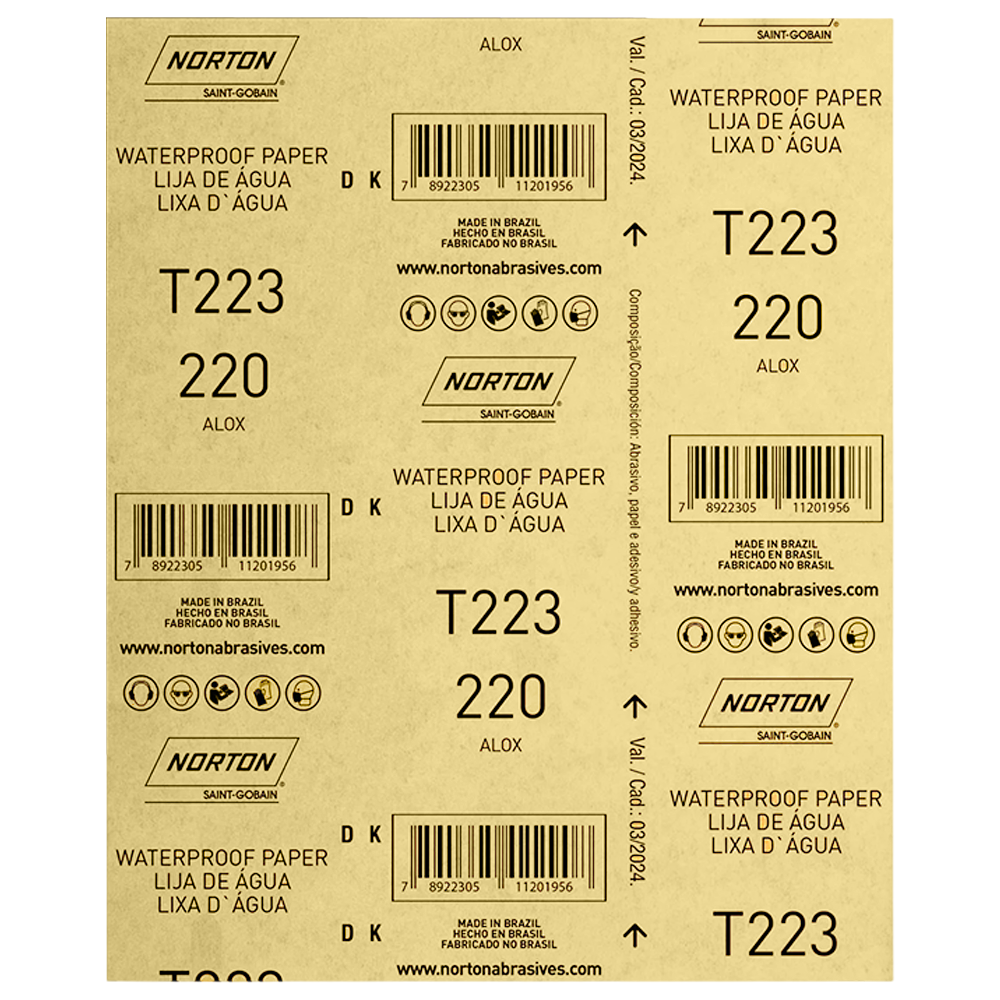 FOLHA DE LIXA DAGUA NORTON 66261161502 T223 GRÃO 220