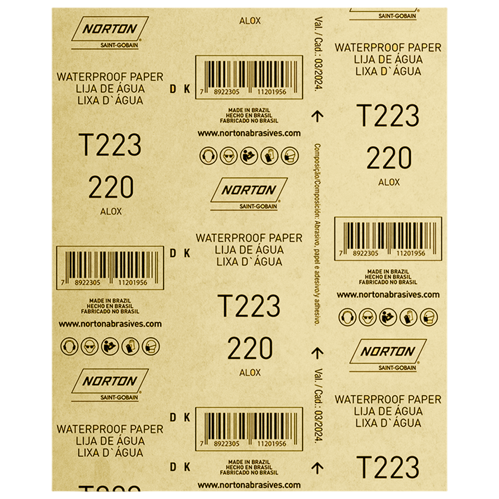 FOLHA DE LIXA DAGUA NORTON 66261161501 T223 GRÃO 180