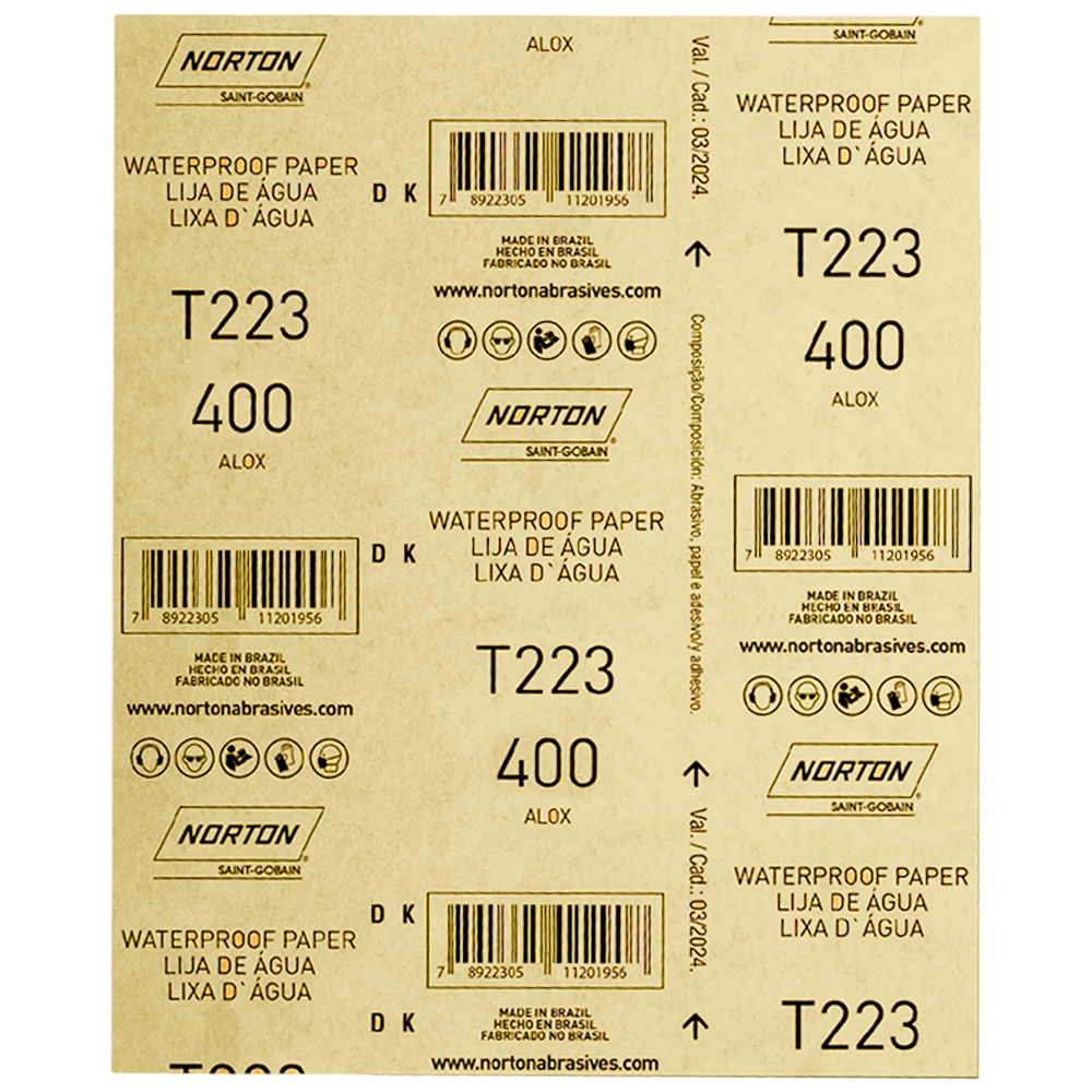 FOLHA DE LIXA DAGUA NORTON 66261161507 T223 GRÃO 400