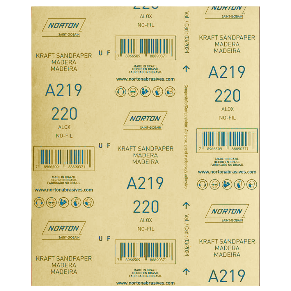 FOLHA DE LIXA NOFIL NORTON 05539503032 A219 GRÃO 220