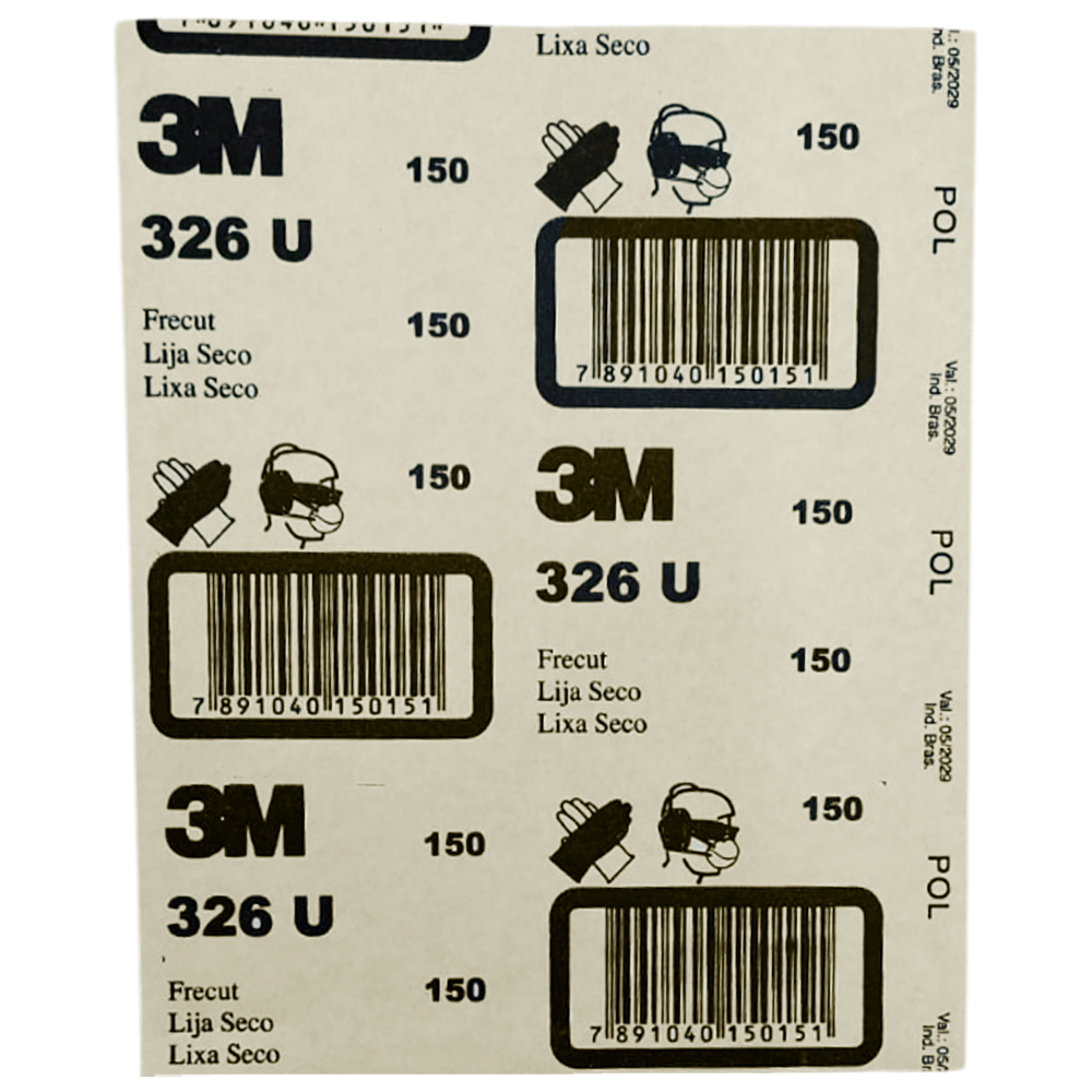 FOLHA DE LIXA OURO 3M HC000656922 GRÃO 150 326U ACABAMENTO AUTOMOTIVEL, MASSA PLASTICA, PRIMERS, POLIESTER 1279326150