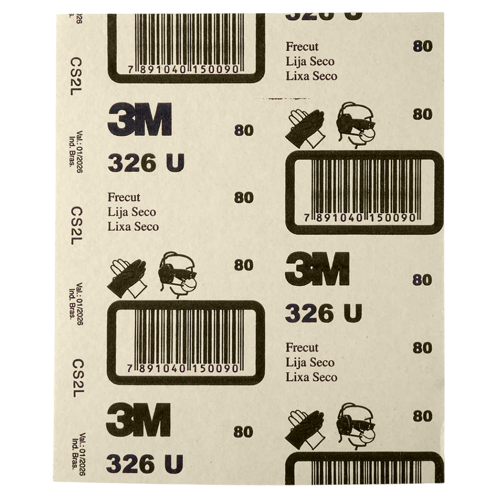 FOLHA DE LIXA OURO 3M HC000656906 GRÃO 80 326U ACABAMENTO AUTOMOTIVEL, MASSA PLASTICA, PRIMERS, POLIESTER 1279326080