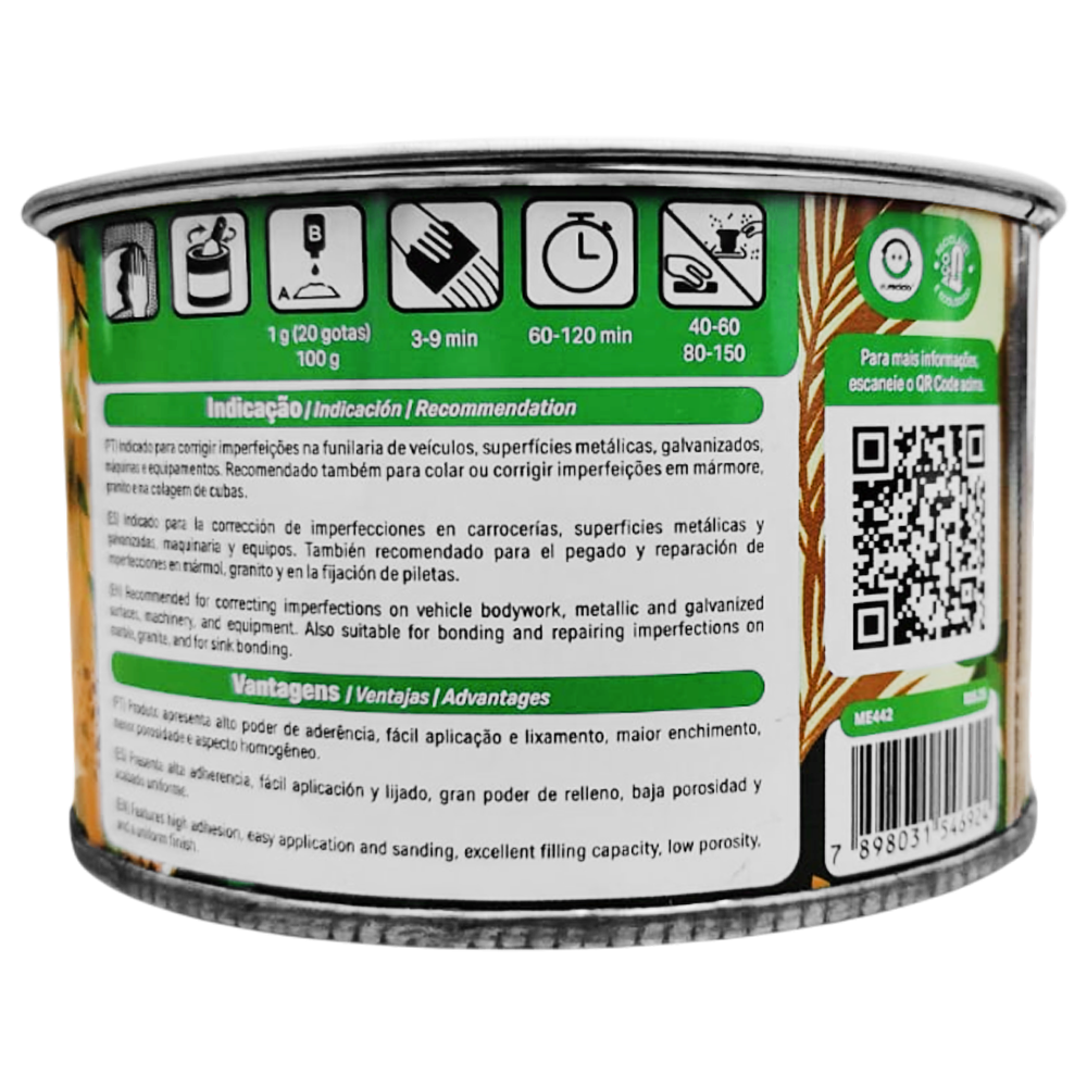 MASSA ADESIVA PLASTICA IBERE 6472 ME442 BRANCA 400G - Imagem 2