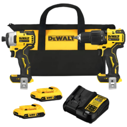 KIT COMBO PARAFUSADEIRA/FURADEIRA IMPACTO 1/2" DCD709+PARAFUSADEIRA IMPACTO 1/4" DCF809 DEWALT DCK279D2BR - COM 2 BATERIA 2.0AH, CARREGADOR E BOLSA