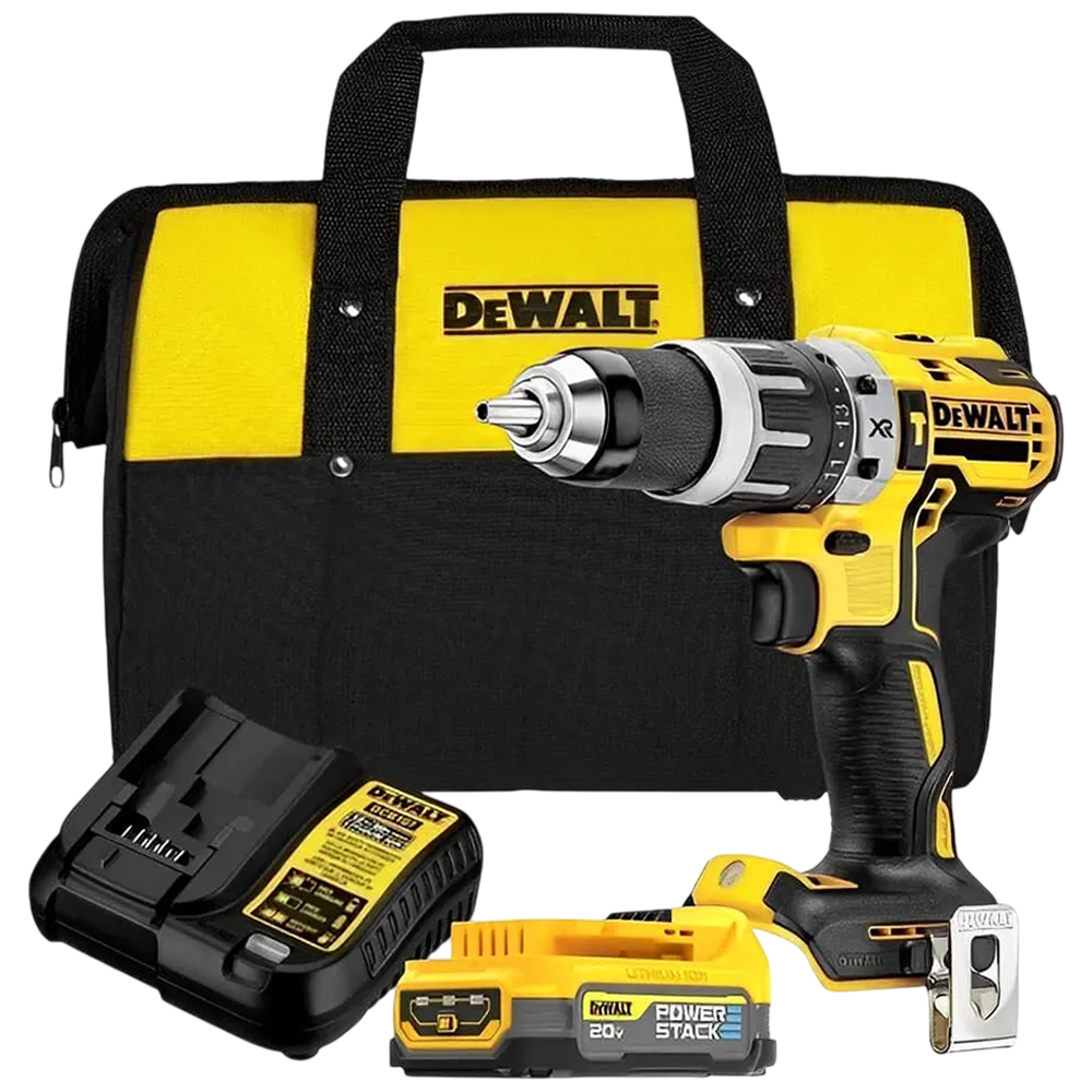 PARAFUSADEIRA/FURADEIRA DE IMPACTO 1/2" A BATERIA 20V BRUSHLESS 70NM DEWALT DCD796E1-BR COM 1 BATERIA 1.7AH POWERSTACK, CARREGADOR, BOLSA