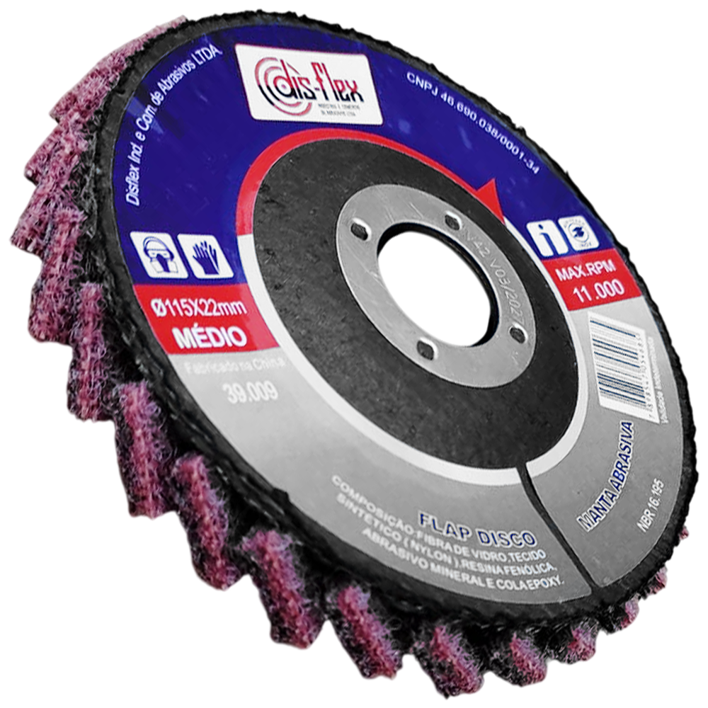 DISCO FLAP MANTA ABRASIVA MEDIO (VERMELHO) DISFLEX 39009 115X22MM (4.1/2X7/8) - Imagem 3