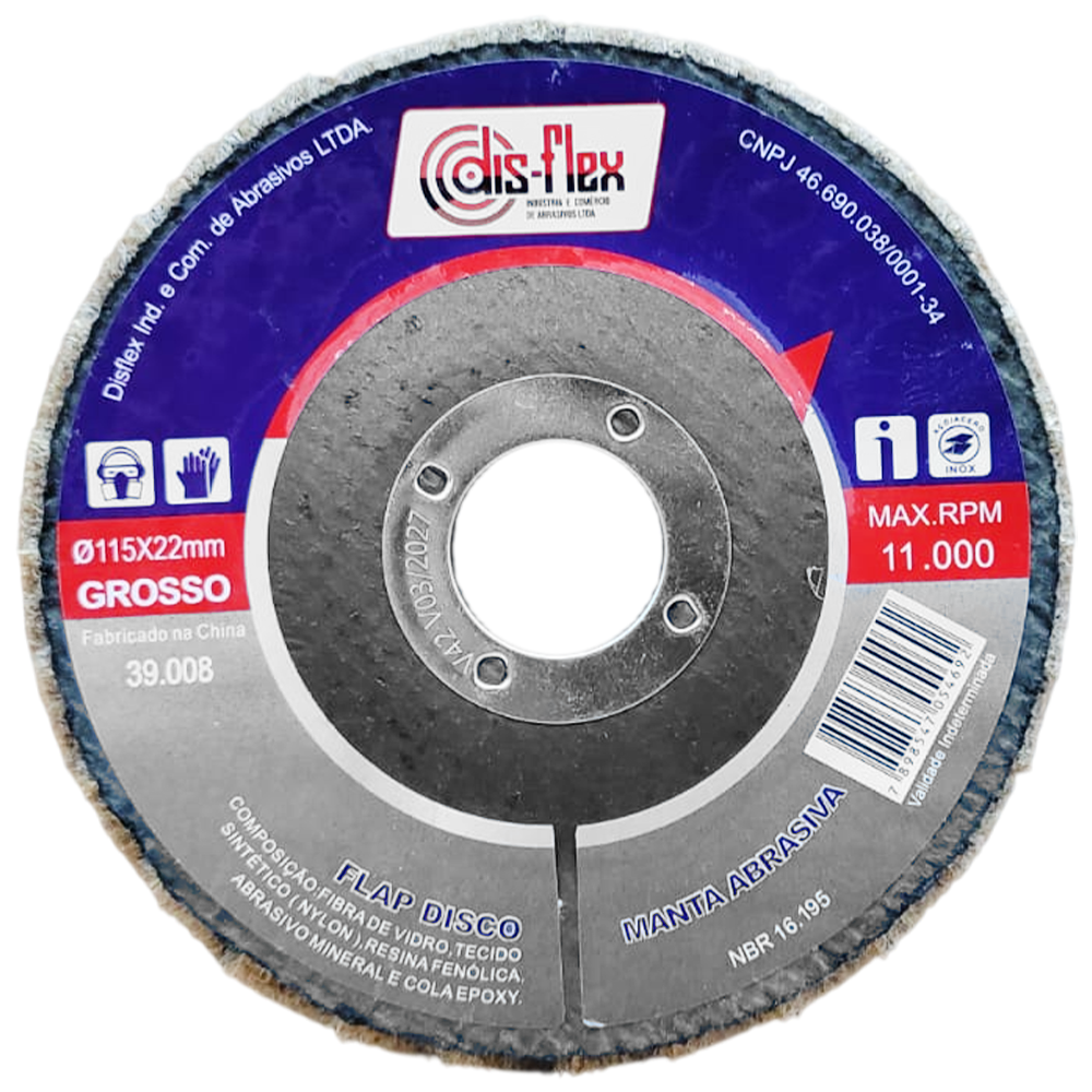 DISCO FLAP MANTA ABRASIVA GROSSO (MARROM) DISFLEX 39.008 115X22MM (4.1/2X7/8)