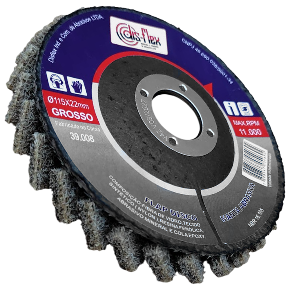 DISCO FLAP MANTA ABRASIVA GROSSO (MARROM) DISFLEX 39.008 115X22MM (4.1/2X7/8) - Imagem 3