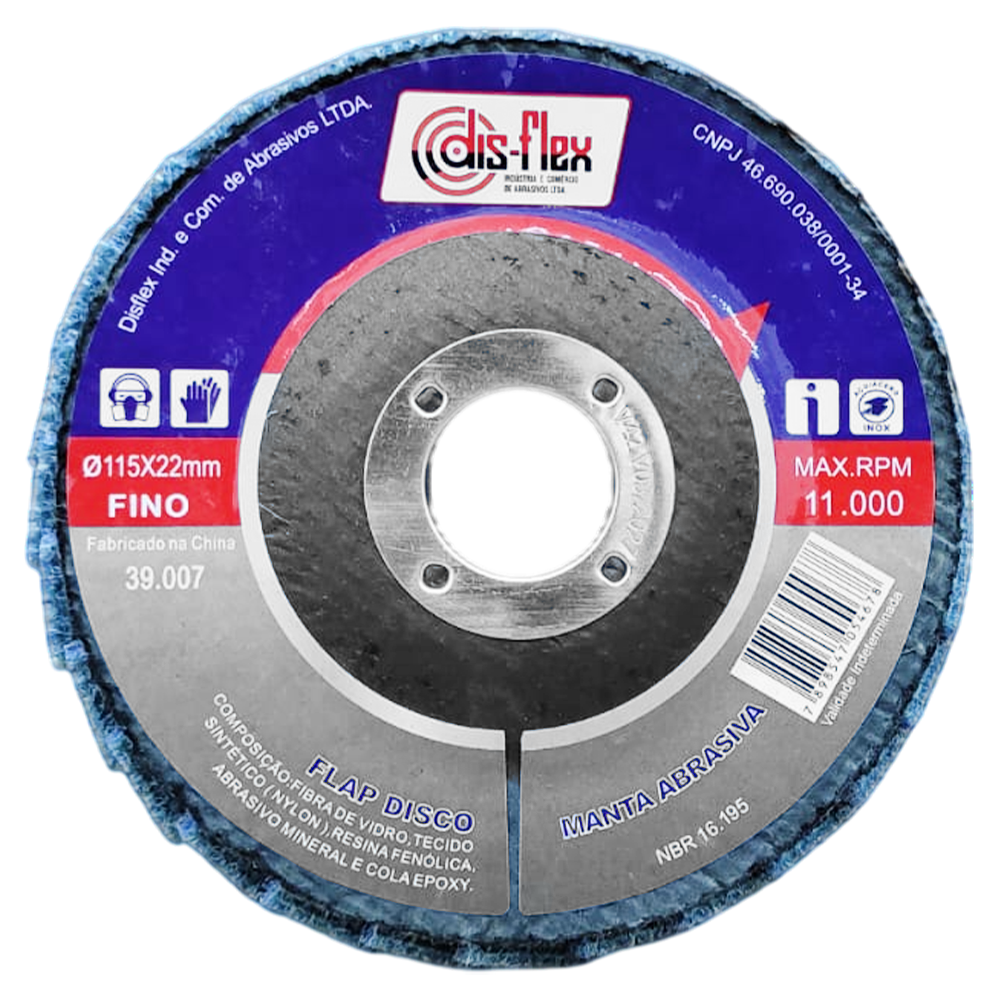 DISCO FLAP MANTA ABRASIVA FINO (AZUL) DISFLEX 39.007 115X22MM (4.1/2X7/8)