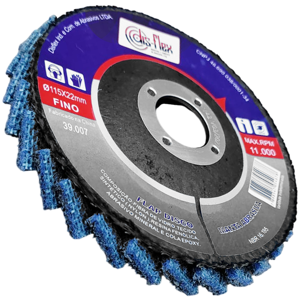 DISCO FLAP MANTA ABRASIVA FINO (AZUL) DISFLEX 39.007 115X22MM (4.1/2X7/8) - Imagem 3