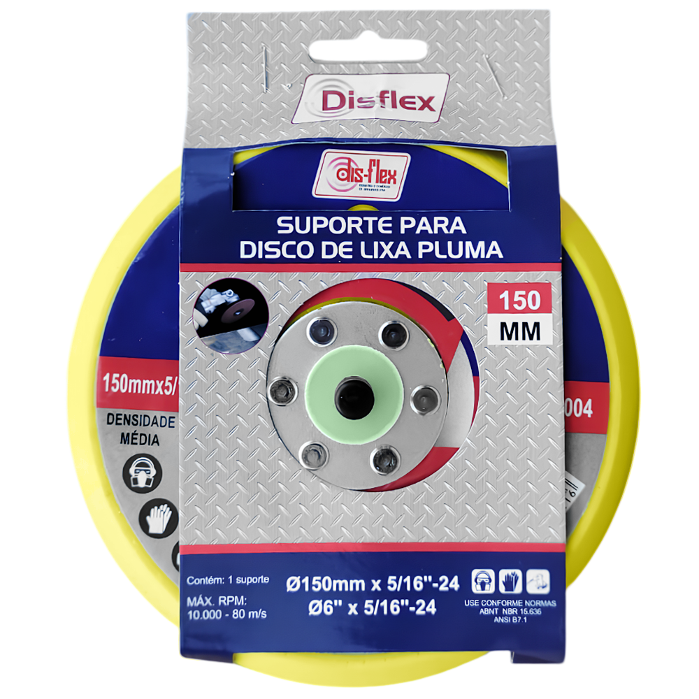 BASE COM VELCRO COM FURO 6" PARA ROQUITE ROTO ORBITAL PNEUMATICA - DISFLEX 30004