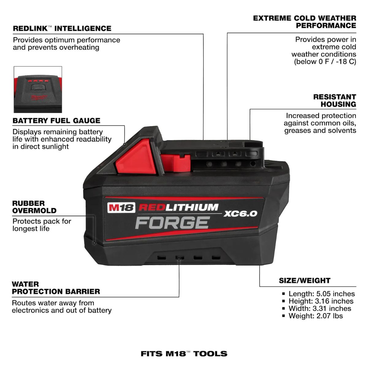 BATERIA DE 18V DE ÍONS DE LÍTIO 6.0AH M18 MILWAUKEE FORGE XC 48-11-1861 - Imagem 3