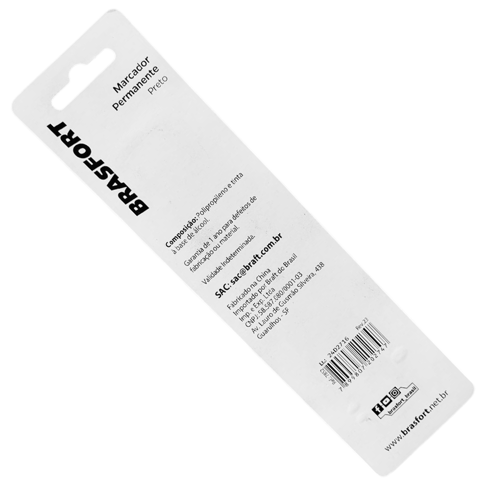 CANETA MARCADOR PERMANENTE PONTA FINA PRETA BLISTER BRASFORT 7852 - Imagem 2