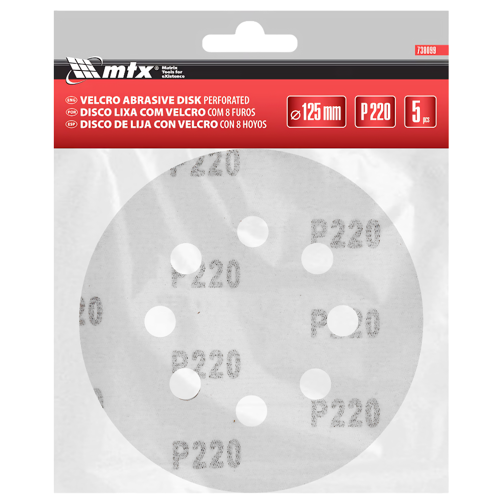 DISCO DE LIXA COM VELCRO 125MM (5") ROQUITE MTX 738099 G220 - COM FURO