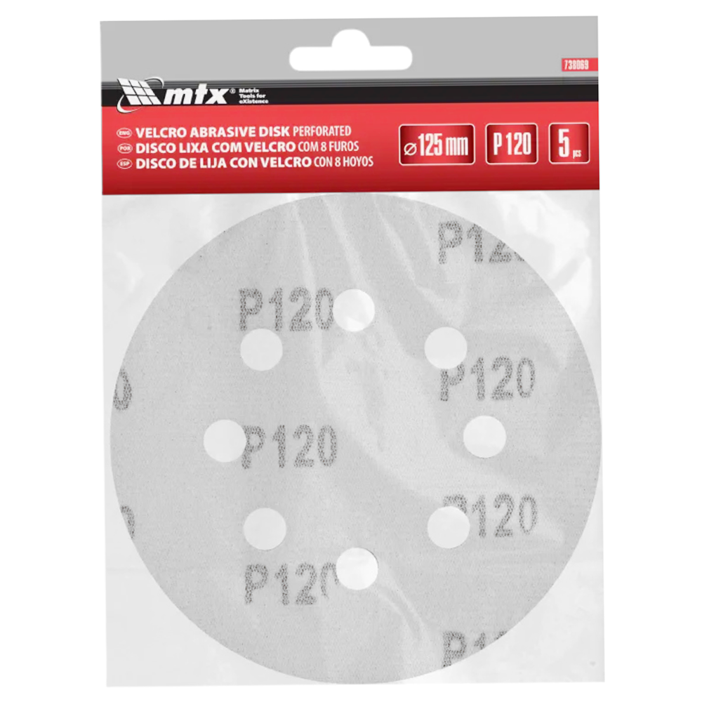 DISCO DE LIXA COM VELCRO 125MM (5") ROQUITE MTX 738069 G120 - COM FURO