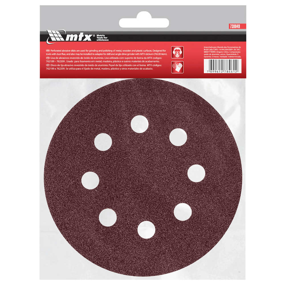 DISCO DE LIXA COM VELCRO 125MM (5") ROQUITE MTX 738049 G80 - COM FURO - Imagem 2