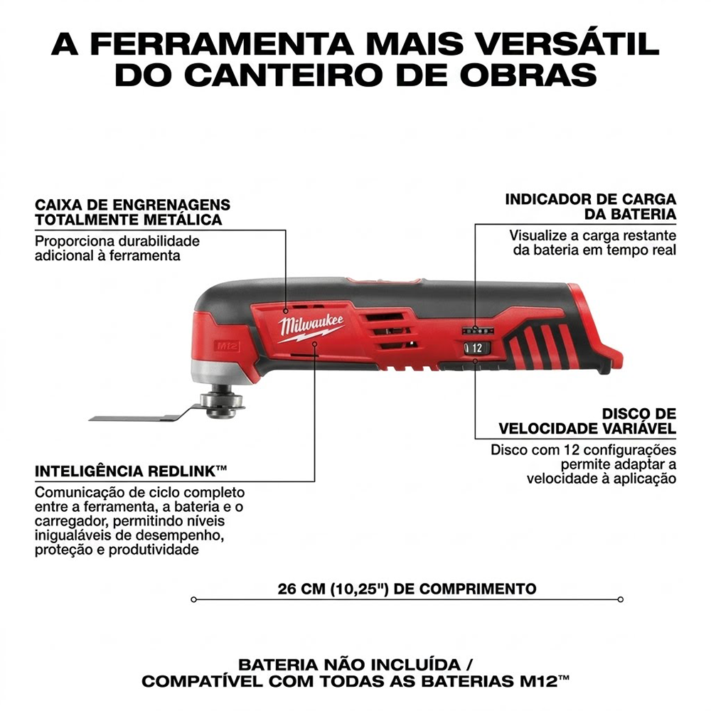 MULTICORTADORA A BATERIA 12V M12 MILWAUKEE 2426-159N - COM 01 BATERIA M12 2.0AH, CARREGADOR BIVOLT E BOLSA - Imagem 4