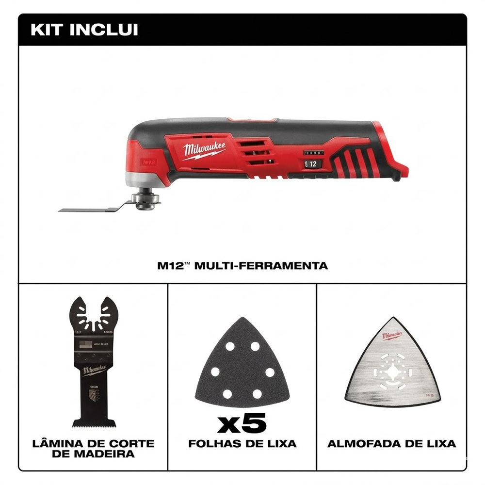 MULTICORTADORA A BATERIA 12V M12 MILWAUKEE 2426-159N - COM 01 BATERIA M12 2.0AH, CARREGADOR BIVOLT E BOLSA - Imagem 3