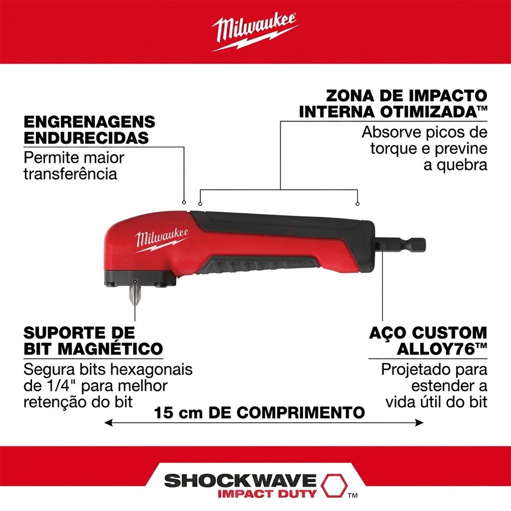 ADAPTADOR ANGULAR 90° SHOCKWAVE G PARA PARAFUSADEIRAS MILWAUKEE 48-32-2390 - Imagem 4