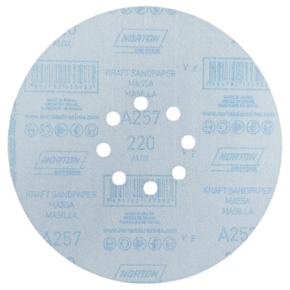 DISCO DE LIXA COM VELCRO 225MM (9") A257 G220 PARA LIXADEIRA DE TETO NORTON 78072701522 - CAIXA COM 10 UNIDADE