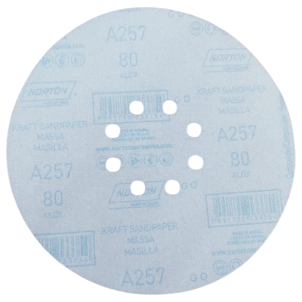 DISCO DE LIXA COM VELCRO 225MM (9") A257 G80 PARA LIXADEIRA DE TETO NORTON 78072701517 - CAIXA COM 10 UNIDADE