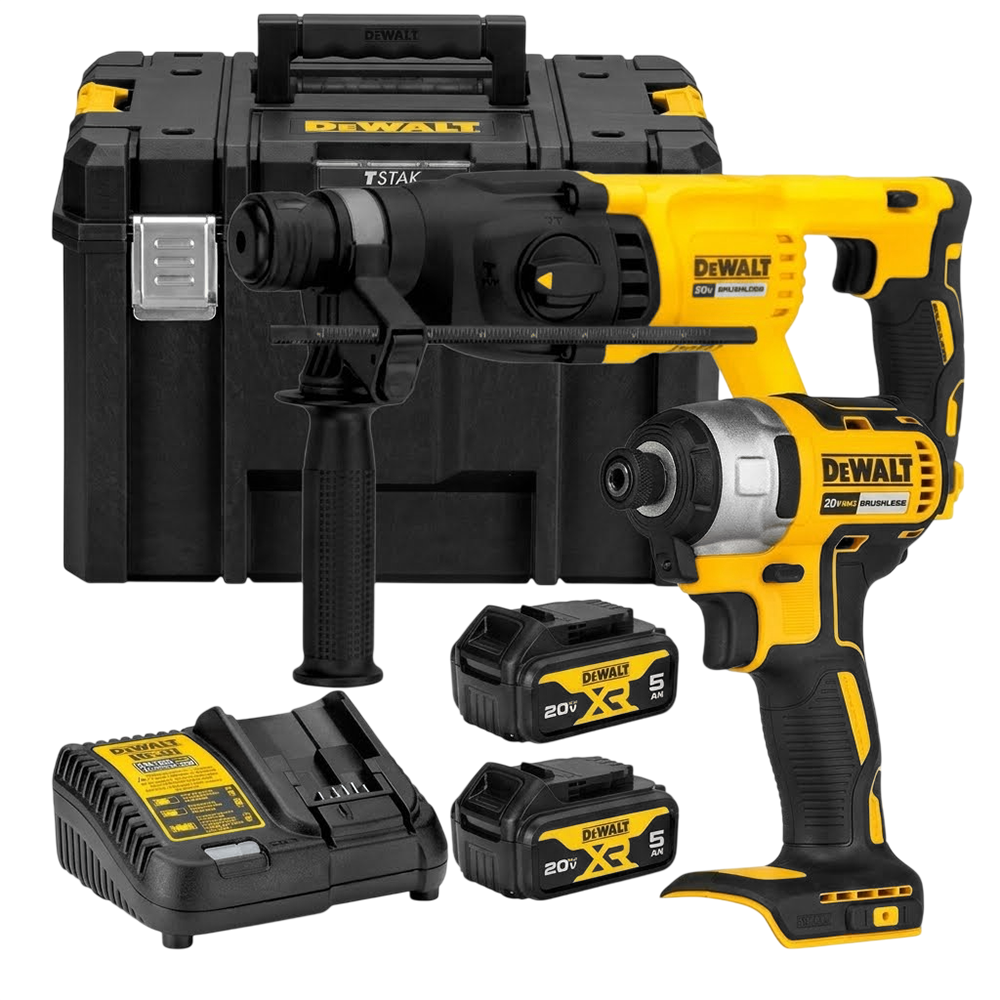 COMBO KIT MARTELETE SDS-PLUS DCH133 + PARAFUSADEIRA DE IMPACTO 1/4" DCF7871 A BATERIA 20V + MALETETA TSTAK DEWALT DCK260D1P1TBR