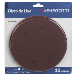 DISCO DE LIXA COM VELCRO 225MM COM 10 UNIDADE GRÃO 150 MENEGOTTI 29113786 PARA LIXADEIRA MLP710H/MLP750 LED