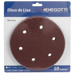 DISCO DE LIXA COM VELCRO 225MM COM 10 UNIDADE GRÃO 60 MENEGOTTI 29113782 PARA LIXADEIRA MLP710H/MLP750 LED
