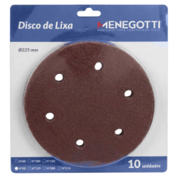 DISCO DE LIXA COM VELCRO 225MM COM 10 UNIDADE GRÃO 80 MENEGOTTI 29113783 PARA LIXADEIRA MLP710H/MLP750 LED