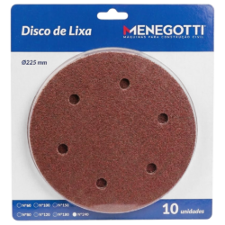 DISCO DE LIXA COM VELCRO 225MM COM 10 UNIDADE GRÃO 240 MENEGOTTI 29113788 PARA LIXADEIRA MLP710H/MLP750 LED