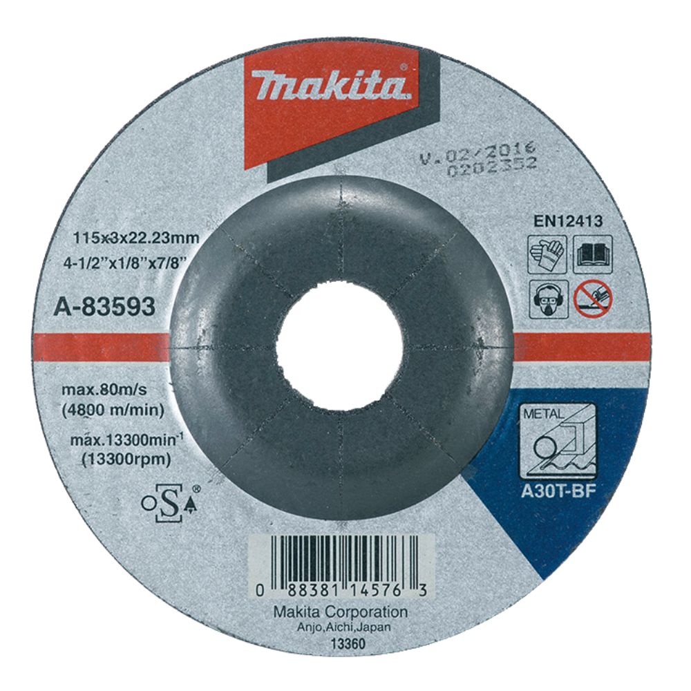 DISCO DE CORTE E DESBASTE MAKITA A-83593 115X3X22.23 (4.1/2X1/8X7/8) CENTRO DEPRIMIDO