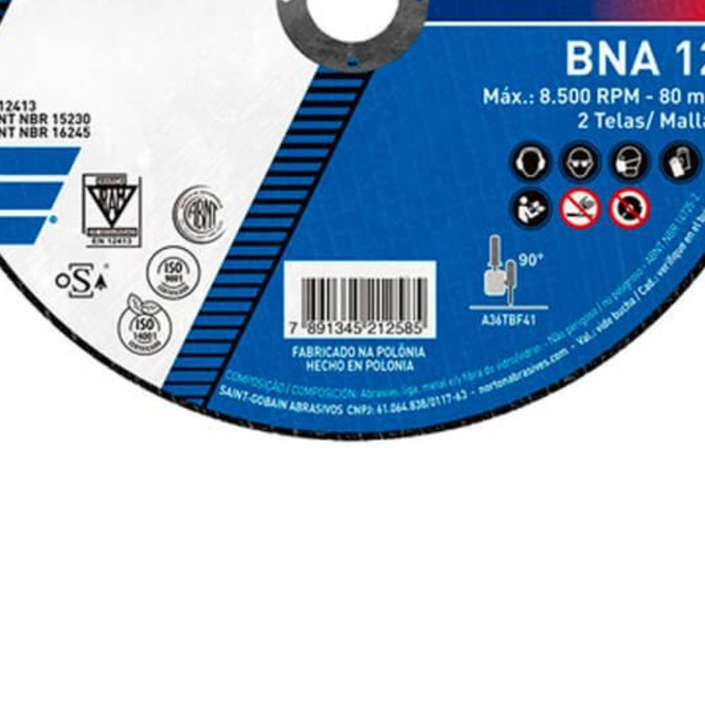 DISCO DE CORTE NORTON 66252846559 180X1.6X22.22 (7X1/16X7/8) AZUL BNA12 - Imagem 3