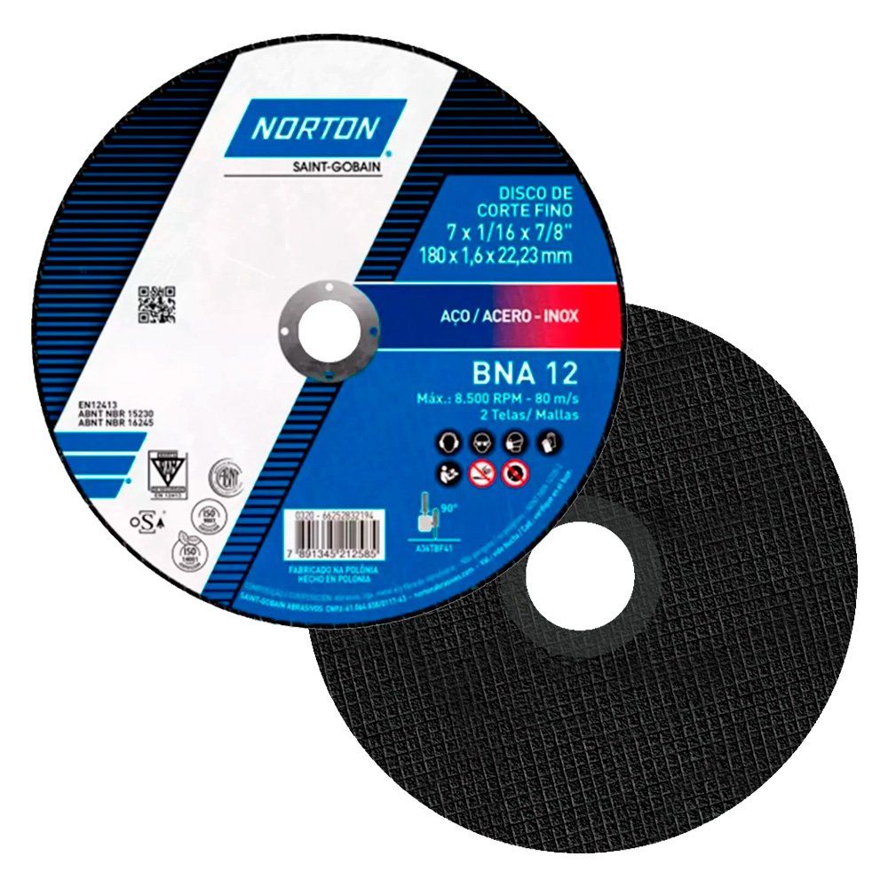 DISCO DE CORTE NORTON 66252846559 180X1.6X22.22 (7X1/16X7/8) AZUL BNA12 - Imagem 4