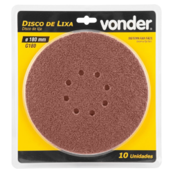 DISCO DE LIXA COM VELCRO 180MM COM 10 UNIDADES GRÃO 240 VONDER 12.58.180.240