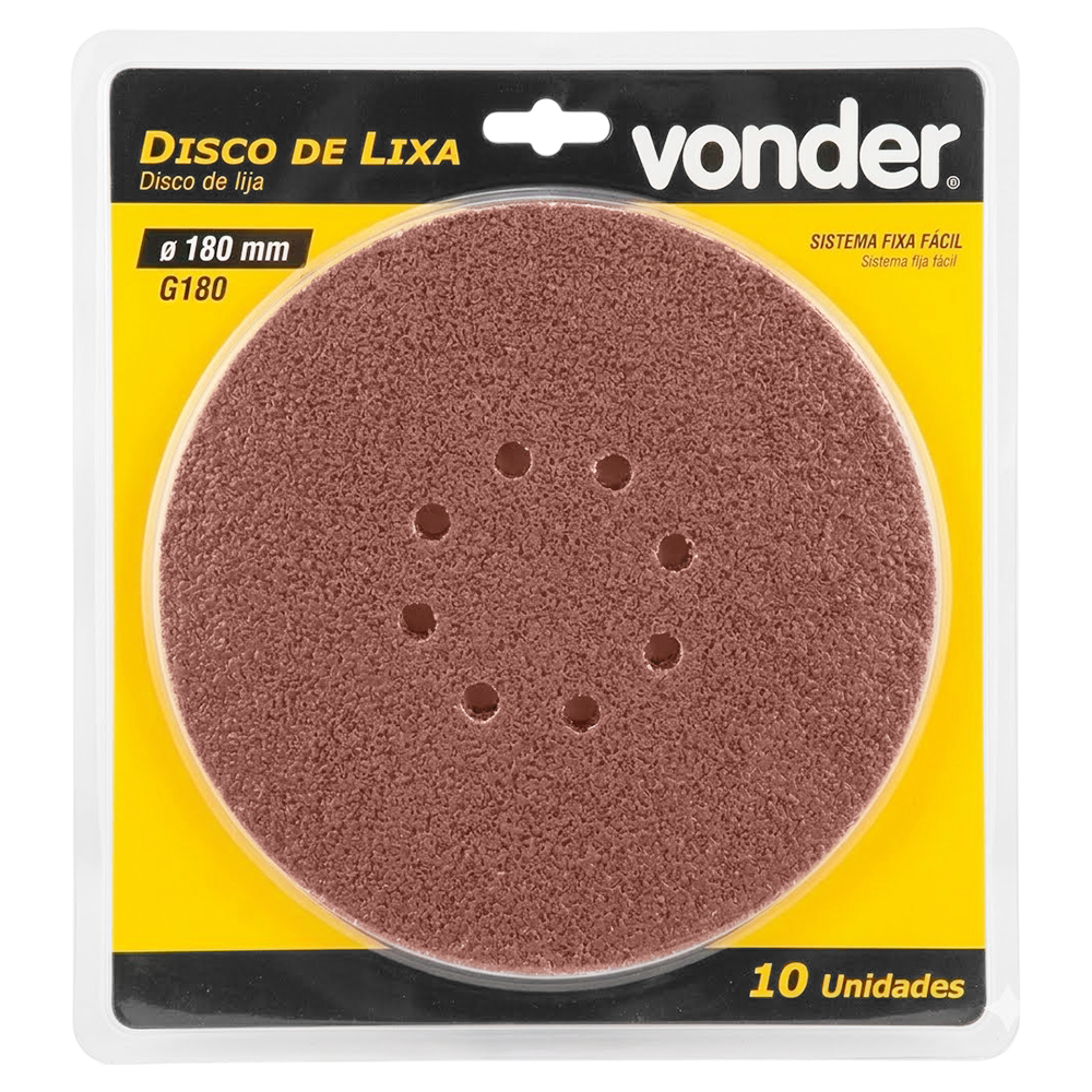 DISCO DE LIXA COM VELCRO 180MM COM 10 UNIDADES GRÃO 240 VONDER 12.58.180.240
