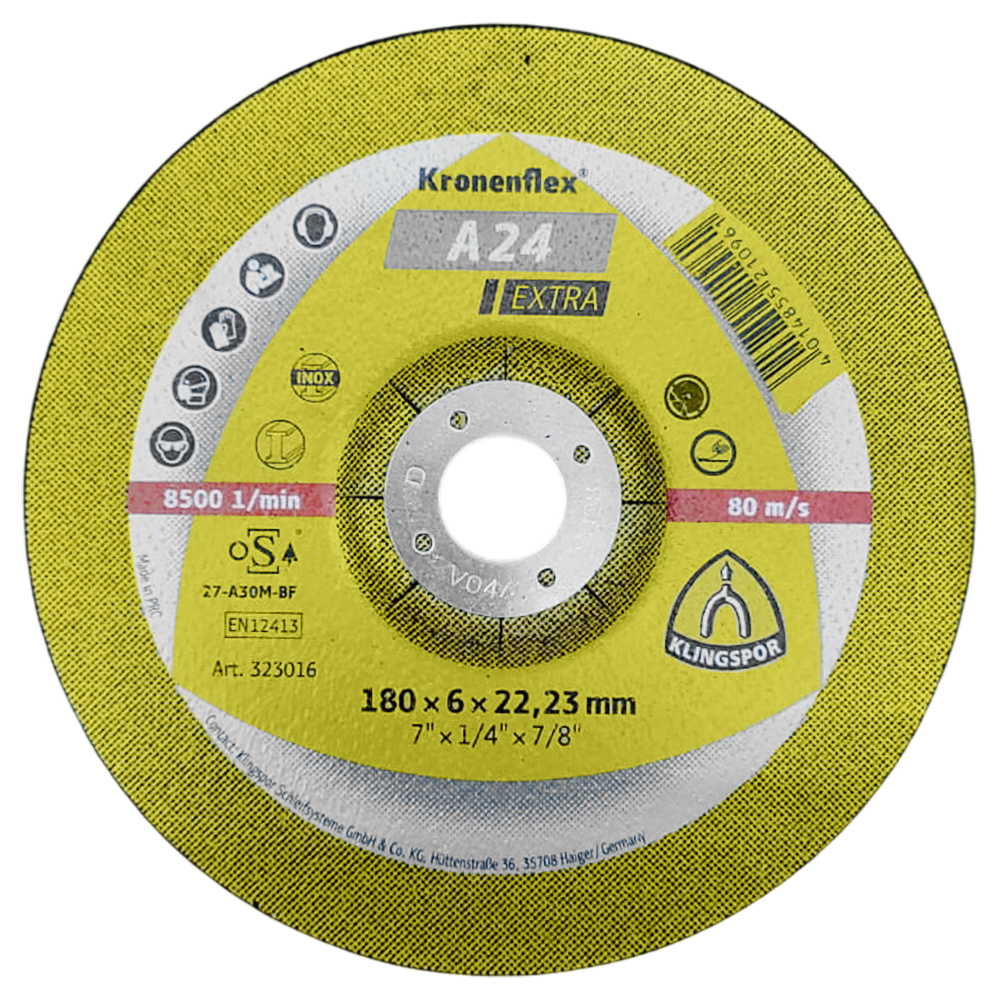 DISCO DE DESBASTE KLINGSPOR 323016 180X6X22.23 (7X1/4X7/8) A24 EXTRA
