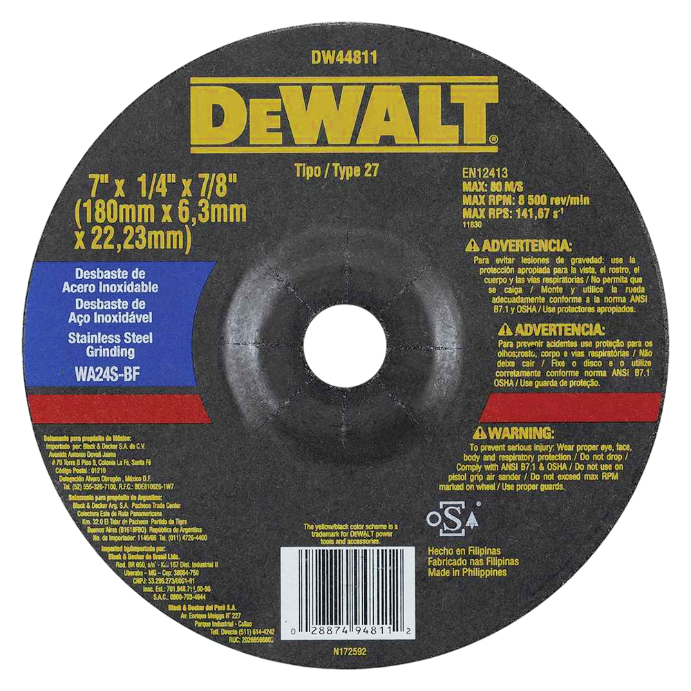 DISCO DE DESBASTE DEWALT DW44811 180X6X22.23 (7X1/4X7/8)
