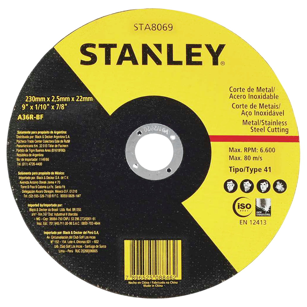 STA8069 DISCO DE CORTE STANLEY 230X2.5X22 (9X1/10X7/8)