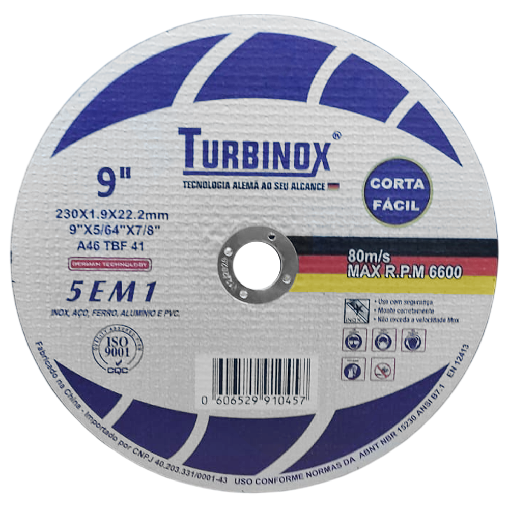 DISCO DE CORTE TURBINOX DTBX9 230X1.9X22.23 (9X5/64X7/8) A46 TBF 41