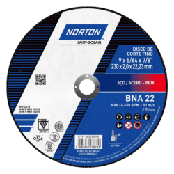 DISCO DE CORTE NORTON 66252926955 230X2.0X22.22 (9X5/64X7/8) BNA22