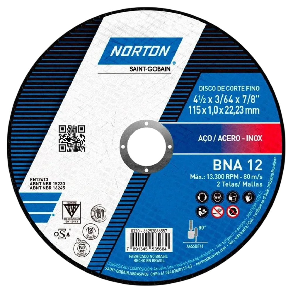 DISCO DE CORTE NORTON 66252846557 115X1.0X22.23 (4.1/2X3/64X7/8) AZUL BNA12 NEW