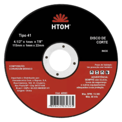 DISCO DE CORTE HTOM 40561 115X3X22.23 (4.1/2X1/8X7/8) TIPO 41