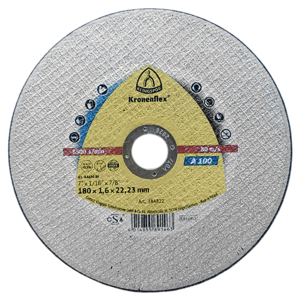DISCO DE CORTE KLINGSPOR 384822 180X1.6X22.23 (7X1/16X7/8) EXTRA A100