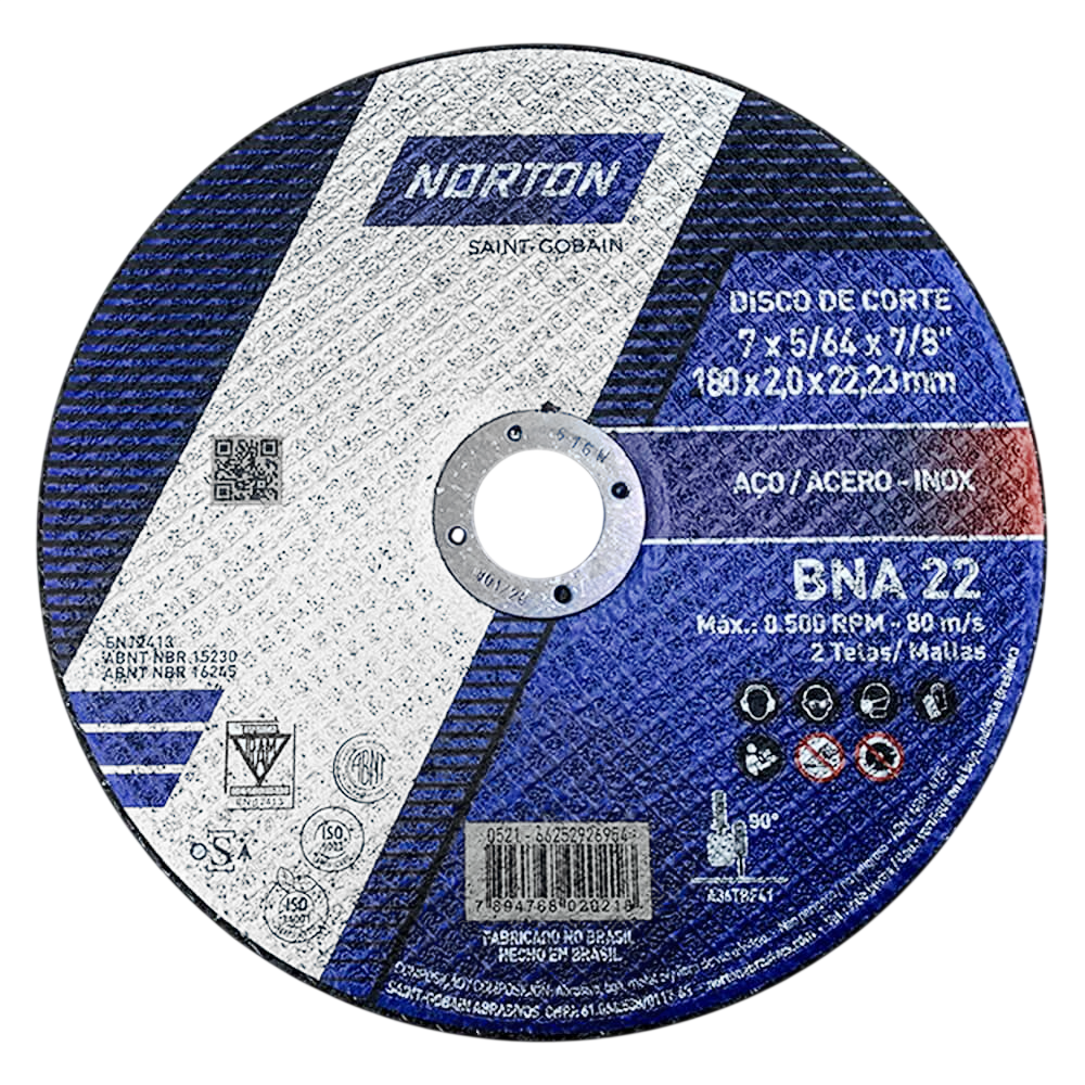DISCO DE CORTE NORTON 66252926954 180X2.0X22.22MM (7X5/64X7/8) BNA22 AZUL