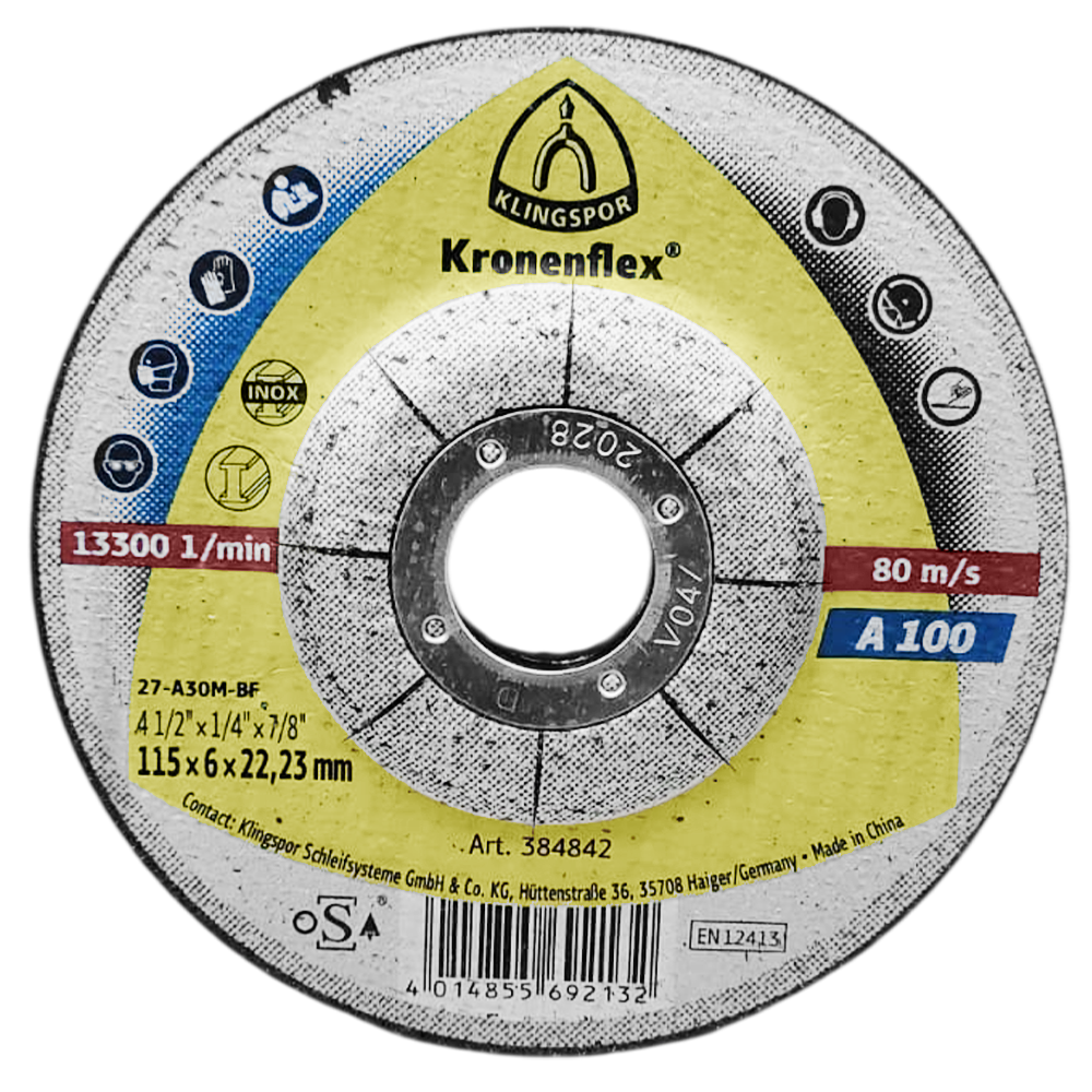 DISCO DE DESBASTE KLINGSPOR 384842 115X6X22.23 (4.1/2X1/4X7/8) EXTRA A100